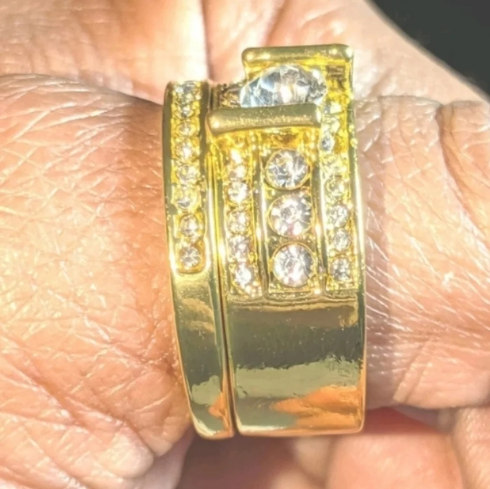 2.5 ct Round Cut Simulated Diamonds Mens Wedding Set Ring 14k Yellow gold Plated